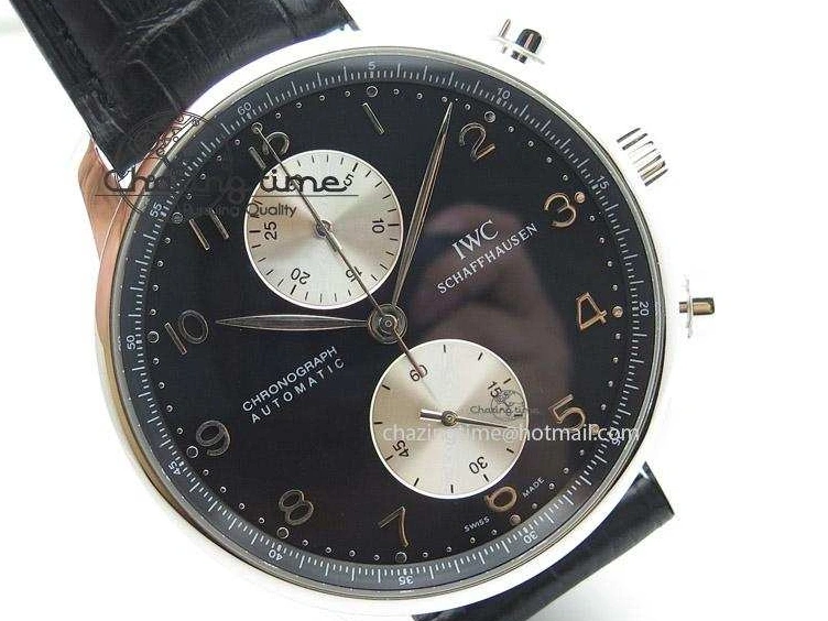 MIROTIME 0509 Minimalist Portuguese 40mm Chrono SS Black Dial On Black Leather Strap A 7382